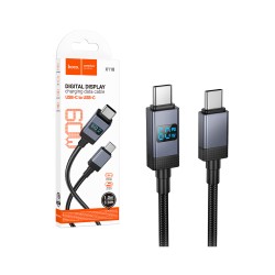 Cabo de Carregamento Hoco X118 Generous com Display 60W Tipo-C para Tipo-C 1M Preto